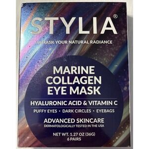 Stylus Marine Collagen Eye Mask W/ Hyaluronic Acid & Vit C - 6 Pk New Sealed